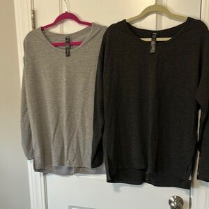 Gray and Black Long Sleeve Tops